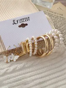 Jewels Galaxy Set Of 5 Gold-Plated Contemporary Hoop Earrings