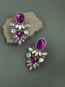 SOHI Gold-Plated Contemporary Rhinestone Drop Earrings