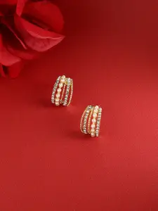 SOHI Gold-Plated Contemporary Diamond Studs Earrings