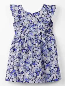 Beebay Girls Floral Printed Flutter Sleeves Pure Cotton Fit & Flare Dress