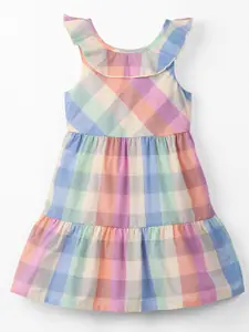 Beebay Girls Checked Tiered Detailed Pure Cotton A-Line Dress