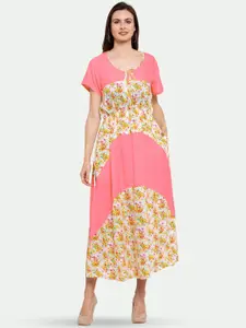 PATRORNA Floral Printed Gathered Maxi Dress