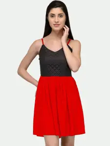 PATRORNA Colourblocked Shoulder Straps Cotton Fit & Flare Dress