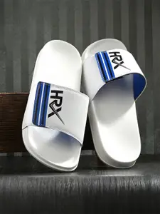 HRX by Hrithik Roshan Men White & Blue Printed Sliders