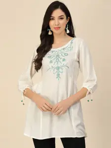 Sangria Floral Embroidered A-Line Kurti