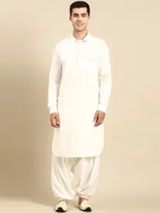 TheEthnic.Co Shirt Collar Pure Cotton Pathani Kurta  With Salwar