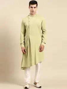 TheEthnic.Co Band Collar A-Line Kurta with Trousers