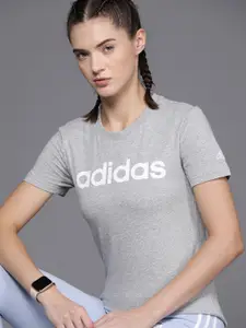 ADIDAS Women LIN Brand Logo Printed Pure Cotton Slim Fit T-shirt