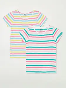Fame Forever by Lifestyle Girls Pack Of 2 Striped Round Neck Cotton Casual T-Shirts
