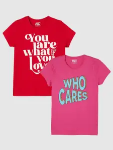 Fame Forever by Lifestyle Girls Pack Of 2 Printed Round Neck Pure Cotton Casual T-Shirts