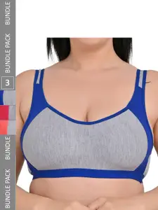Piylu Pack Of 3 Full Coverage Non Padded Cotton Workout Bra All Day Comfort