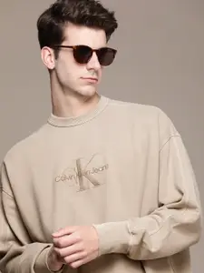 Calvin Klein Jeans Pure Cotton Brand Logo Embroidered Drop Shoulder Sleeves Sweatshirt