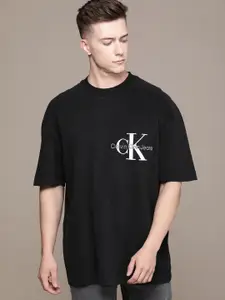 Calvin Klein Jeans Brand Logo Embroidered Drop-Shoulder Sleeves Pure Cotton Boxy T-shirt