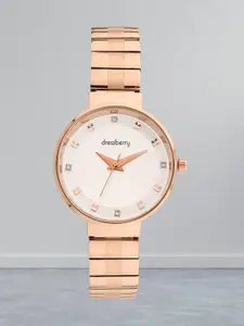 DressBerry Women White & Rose Gold Toned Bracelet Style Straps Watch HOBDB-137-RG