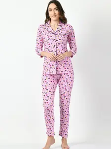 LADYLAND Women Pink & Black Mickey Mouse Printed Night suit