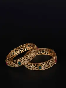 LAFORWORD Set Of 2 Gold-Plated Stone-Studded Bangles
