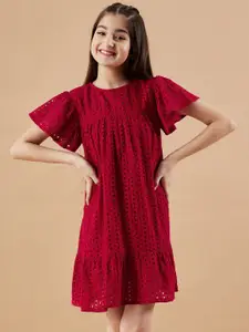Cherry & Jerry Girls Self Designed Flared Sleeves A-Line Dress