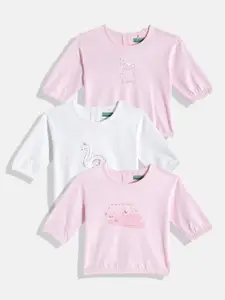 United Colors of Benetton Infant Girls Pack of 3 Printed Pure Cotton Blouson Tops