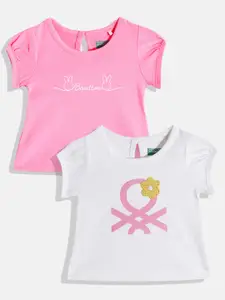 United Colors of Benetton Infant Girls Pack of 2 Printed Pure Cotton T-shirt