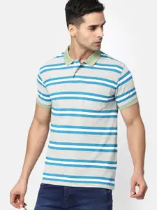 V-Mart Striped Cotton Polo Collar Pockets T-shirt