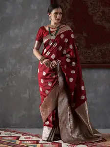 Mitera Maroon & Gold-Toned Woven Design Zari Kanjeevaram Saree