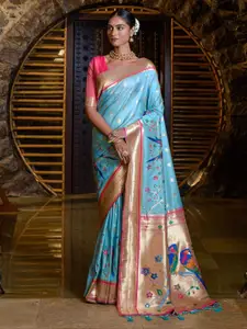 Mitera Blue & Magenta Woven Design Zari Paithani Saree