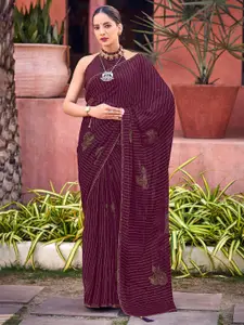 Saree mall Striped Embellished Beads and Stones Poly Georgette Saree
