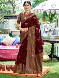 Saree mall Ethnic Motifs Woven Design Zari Organza Banarasi Saree