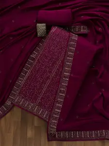 Koskii Embellished Satin Semi-Stitched Dress Material