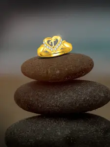 MEENAZ Gold-Plated CZ-Studded Adjustable Finger Ring