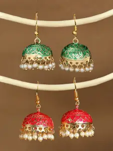OOMPH Set of 2 Meenakari Enamel Dome Shaped Jhumkas
