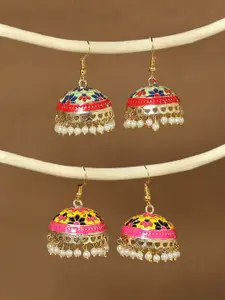 OOMPH Set of 2 Meenakari Enamel Dome Shaped Jhumkas