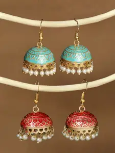 OOMPH Set of 2 Meenakari Enamel Dome Shaped Jhumkas