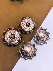 ATIBELLE Set Of 2 Silver-Plated Circular Shaped Studs Earrings