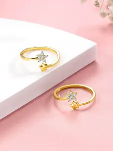 Peora Gold-Plated CZ-Studded Adjustable Toe Rings