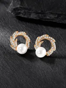 Peora Rose Gold-Plated CZ Studded Contemporary Stud Earrings