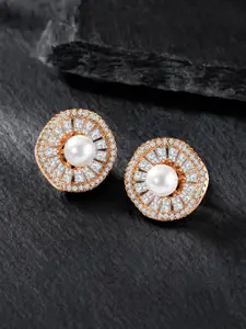 Peora Rose Gold-Plated Contemporary Studded Studs Earrings