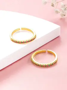 Peora Gold-Plated CZ-Studded Adjustable Toe Rings