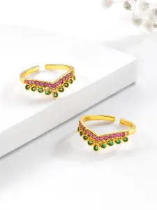 Peora Gold-Plated & CZ Stone-Studded Toe Rings