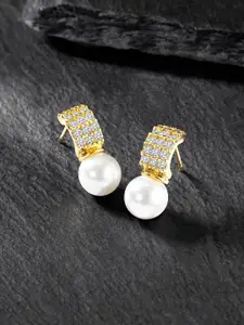 Peora Gold-Plated Contemporary Pearl Studs Earrings