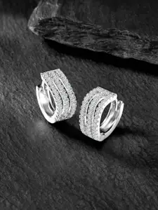 Peora Silver-Plated CZ Studded Contemporary Hoop Earrings