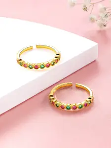 Peora Gold-Plated & CZ Studded Toe Rings