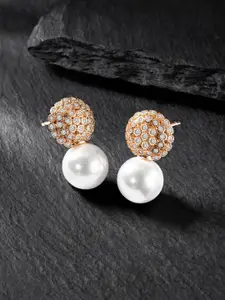 Peora Rose Gold-Plated CZ Studded Contemporary Stud Earrings