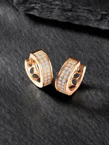 Peora Rose Gold-Plated CZ Studded Contemporary Hoop Earrings