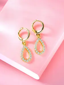 Peora Gold-Plated CZ Studded Contemporary Drop Earrings