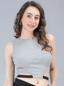 Pritla High Neck Sleeveless Cotton Fitted Crop Top