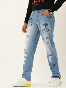Kook N Keech Marvel Men Blue Anti Highly Distressed Light Fade Printed Jeans