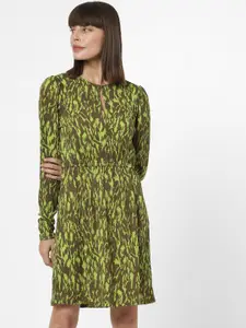 Vero Moda Abstract Printed Keyhole Neck A-Line Dress