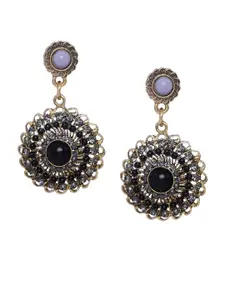Shining Diva Fashion Gold-Toned  Black Spherical Drop Earrings