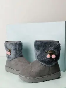 PASSION PETALS Girls Faux Fur Trim Mid-Top Winter Boots